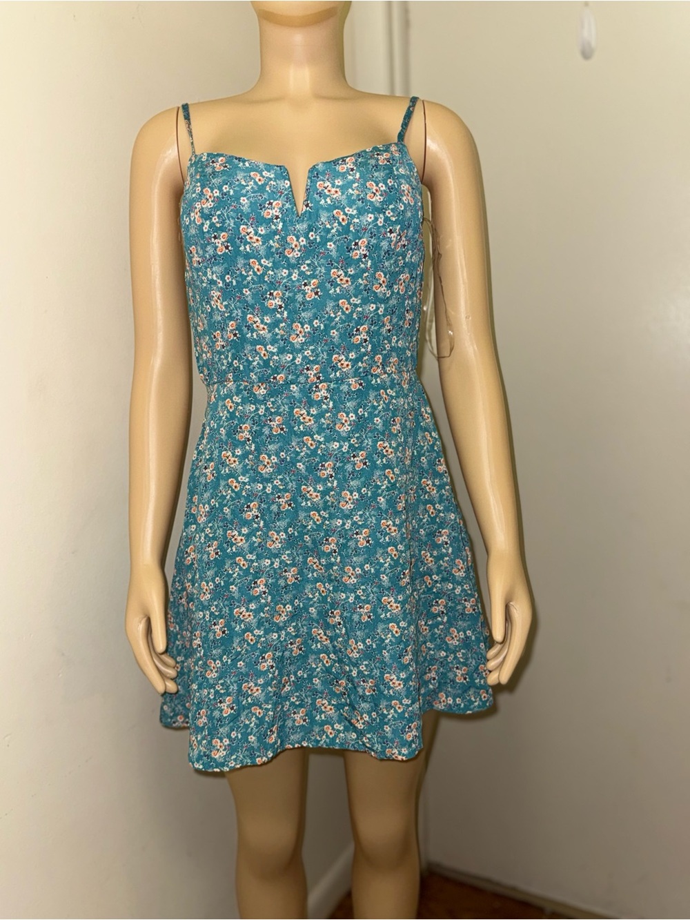 Floral Teal Spaghetti-Strap Mini Dress